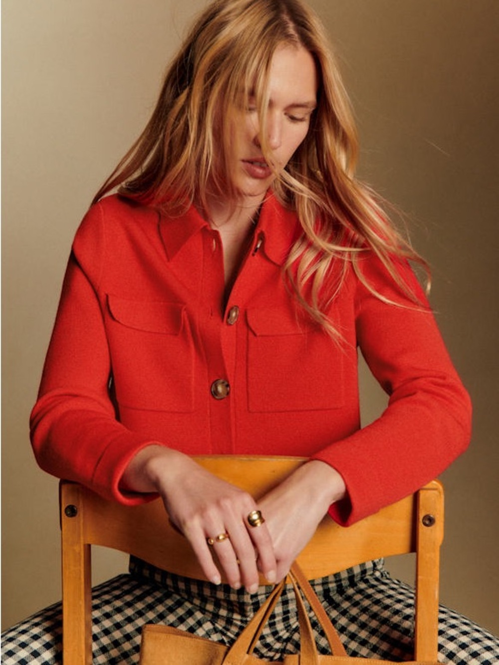 NWT / Sezane Betty Cardigan in Coral Red - Picture 4 of 5